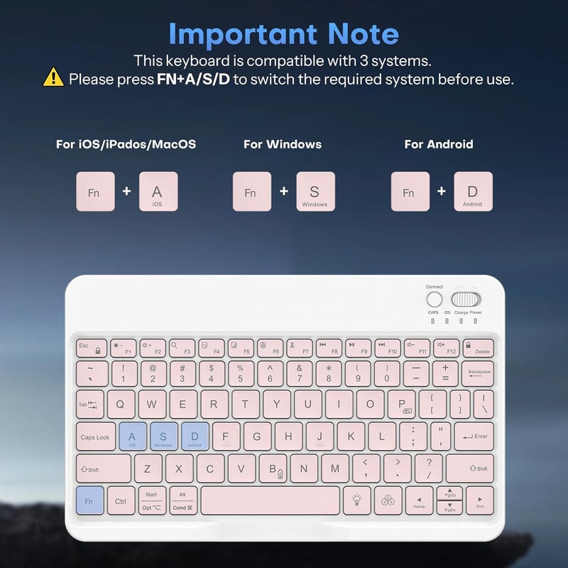 Omoton Bluetooth Keyboard for Tablet/Android/Windows/iOS, with 7 Colors Backlight Rechargeable Wireless Mini Keyboard for Galaxy Tab A9+ / S9 FE / S10 / S11 / A11 Series etc, Pink - Image 3